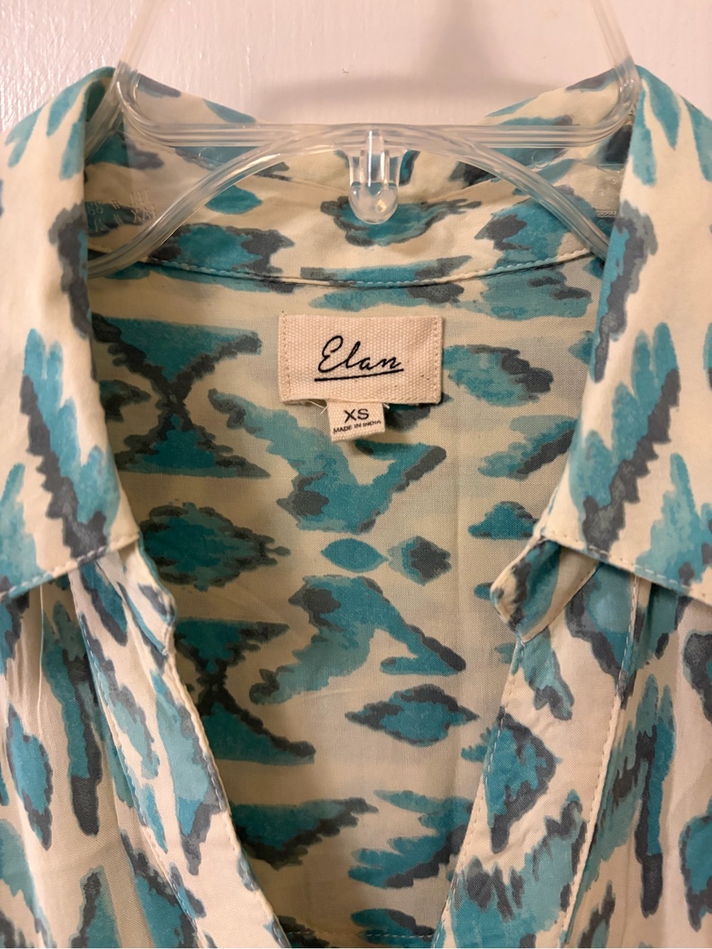 Elan Teal & Gray Patterned Button-Down Dress